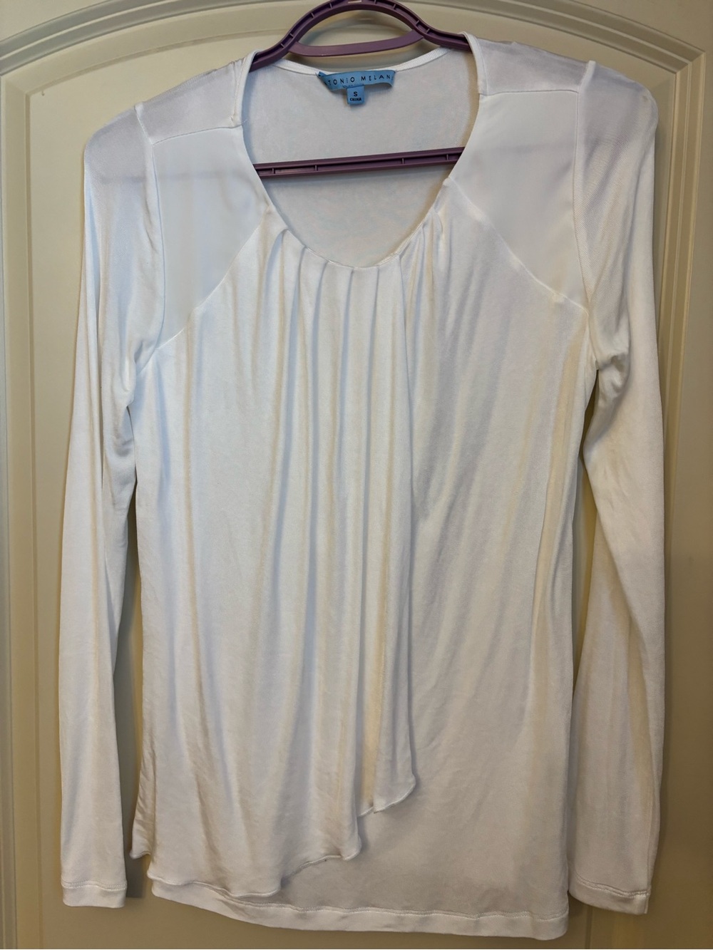 ANTONIO MELANI White Long-Sleeve Scoop Neck Pleated Top